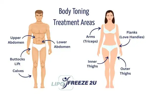 Graphic showing where you can have Body toning Treatment Chorleywood on your body